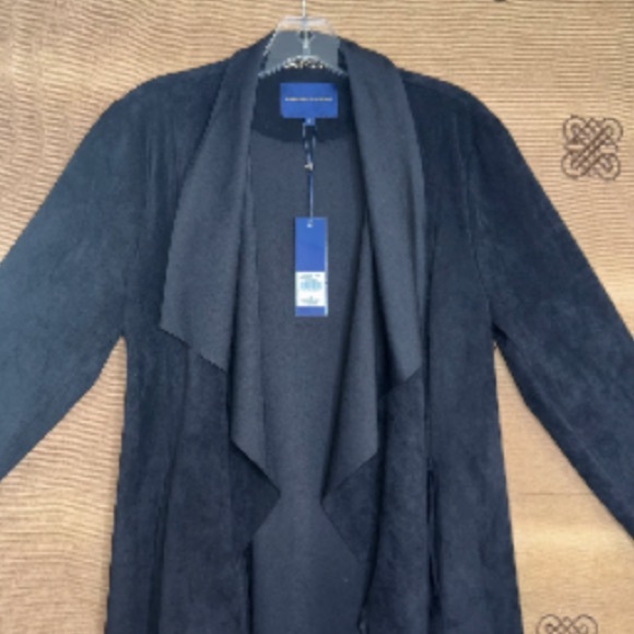 Adrianne Vittadini NWT Black Faux suede Draped open front blazer Jacket Sz XS - Picture 3 of 10